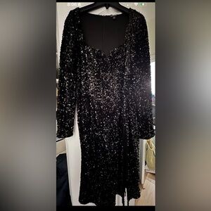 VENUS Black Sequin Long Sleeve Dress SPARKLE Y2K 80s Basic Black Whimsygoth